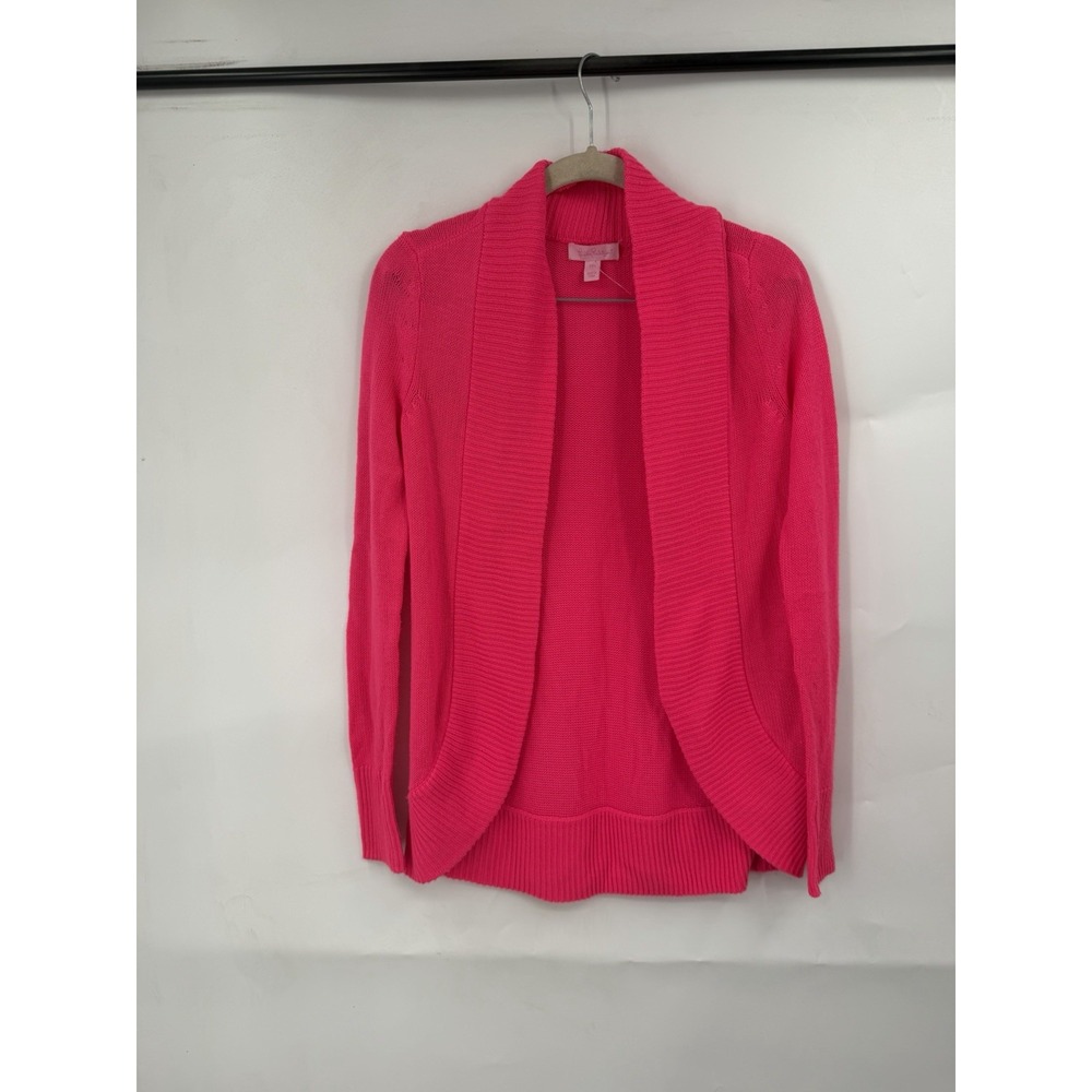 Lilly Pulitzer Cardigan XXS Hot Pink Open Front Shawl Collar Preppy Coastal Knit